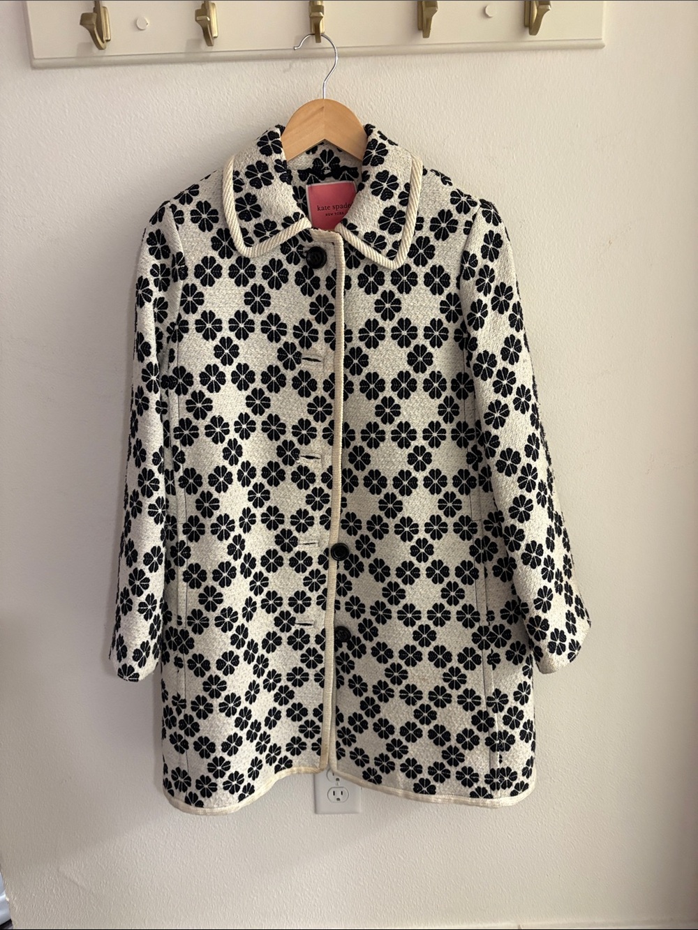 kate spade Black & Cream Floral Tweed Peacoat